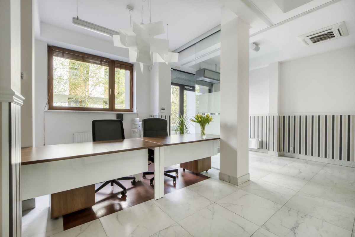 An interior of a reception hall in a commercial unit