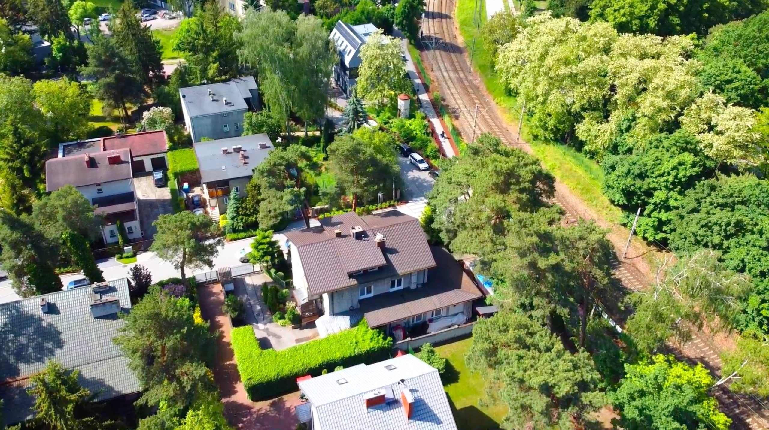 A drone overview of a green housing distric